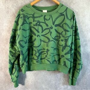 🔺SOLD🔺 Maeve Sweatshirt Womens Small Green Floral Graphic Crewneck Pullover Knit